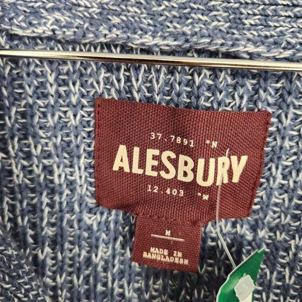 Alesbury Mens Shaker Stitch Cardigan Blue Shawl Collar Cotton Sweater M NEW